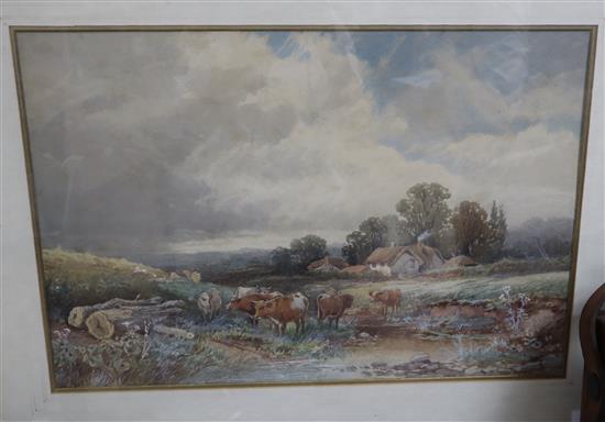 Thomas Rowden (1842-1926), pair of watercolours, Pastoral scenes with cottages and cattle, signed, 36 x 53cm